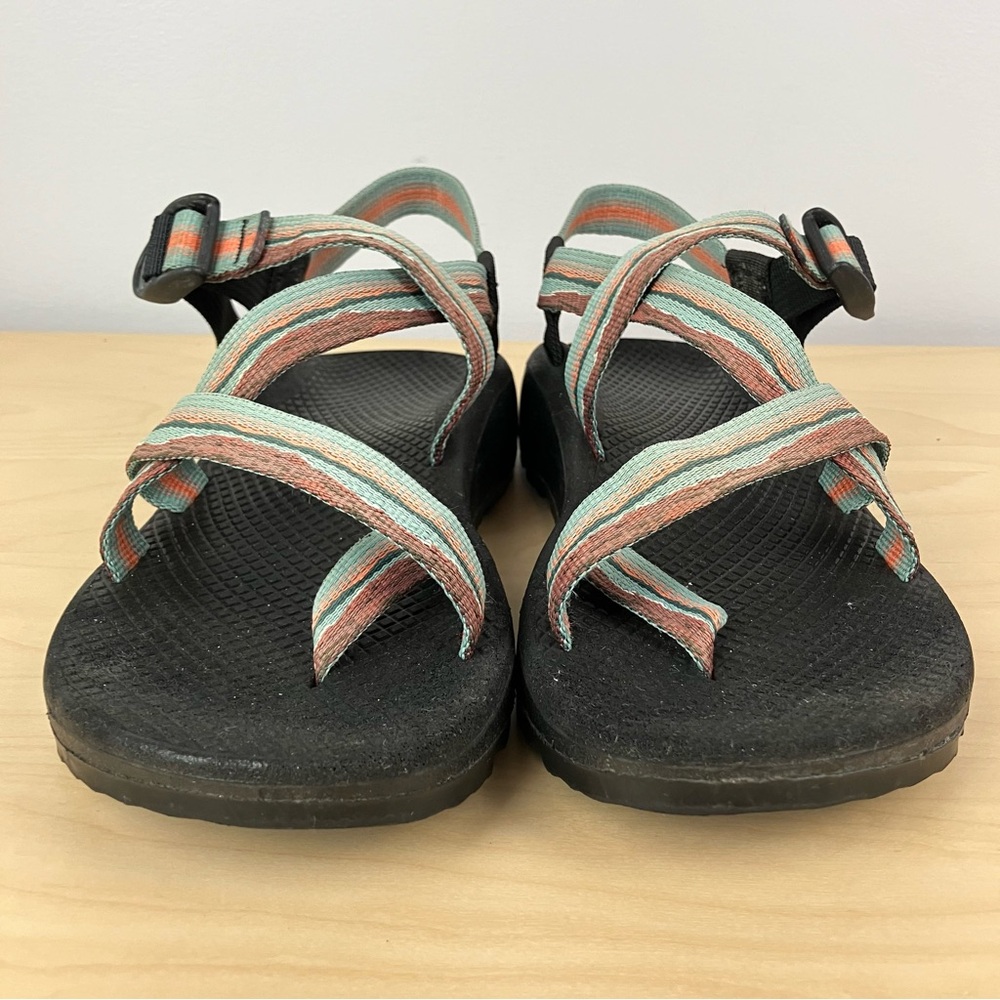 Chaco Women's Strappy Sandals in Black with Teal and Coral Straps - Picture 5 of 11